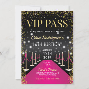 Roze VIP Pass Hollywood Red Carpet Birthday Kaart