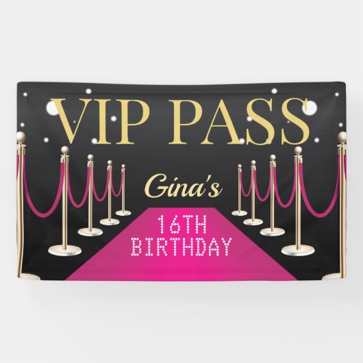 Roze VIP Pass Hollywood Red Carpet Birthday Spandoek (Horizontaal)