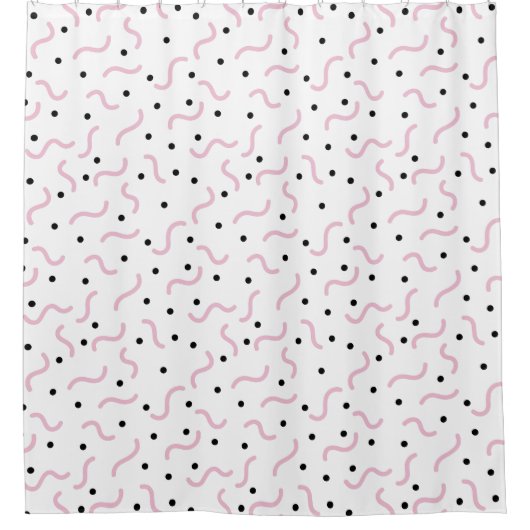 Roze viribben en Black Stippen Memphis Pattern Douchegordijn (Voorkant)