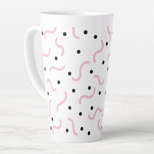 Roze viribben en Black Stippen Memphis Pattern Latte Mok (Linkerhoek)