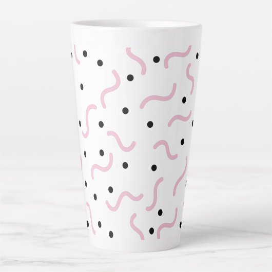 Roze viribben en Black Stippen Memphis Pattern Latte Mok (Voorkant)