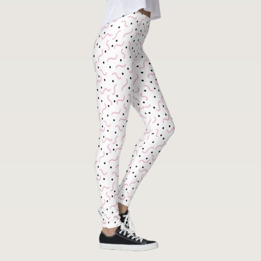 Roze viribben en Black Stippen Memphis Pattern Leggings (Rechts)