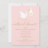 Roze Virtual Online lange afstand Baby shower Kaart (Voorkant)