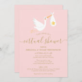 Roze Virtual Online lange afstand Baby shower Kaart (Voorkant / Achterkant)