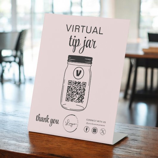 Roze Virtual Tip Jar QR Code Logo Reclamebord Met Voetstuk
