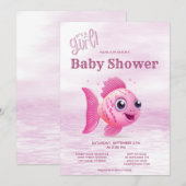 Roze Vis Baby shower Invitation Kaart (Voorkant / Achterkant)