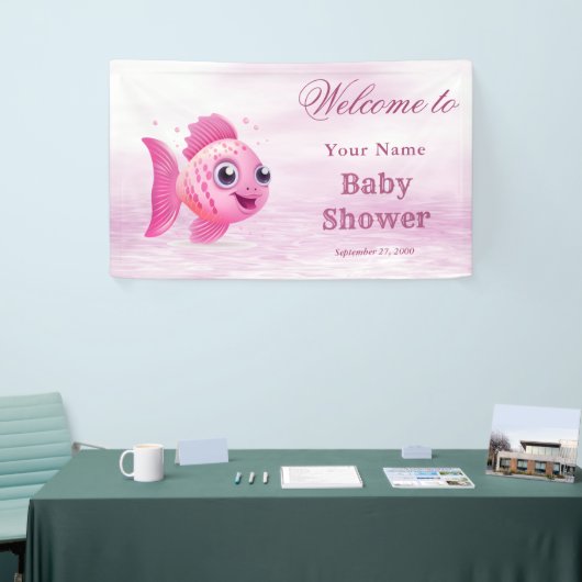 Roze vis Baby shower Welkom Spandoek (Beurs)
