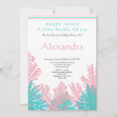 Roze vis, Blauwgroen uitnodiging voor het Baby sho (Voorkant)