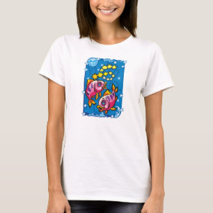 Roze vis in de sterren t-shirt