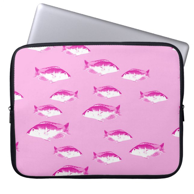 Roze vis laptop sleeve (Voorkant)