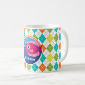 Roze vis op het kleurrijke patroon van Argyle Koffiemok (Voorkant rechts)