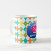 Roze vis op het kleurrijke patroon van Argyle Koffiemok (Voorkant links)