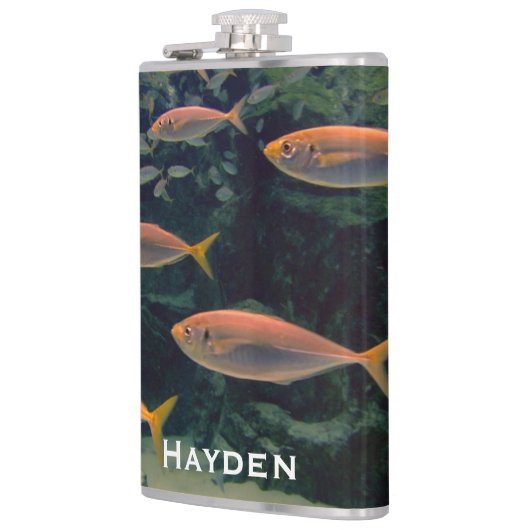 Roze vis Shoal Onderwater foto gepersonaliseerd Heupfles (Links)