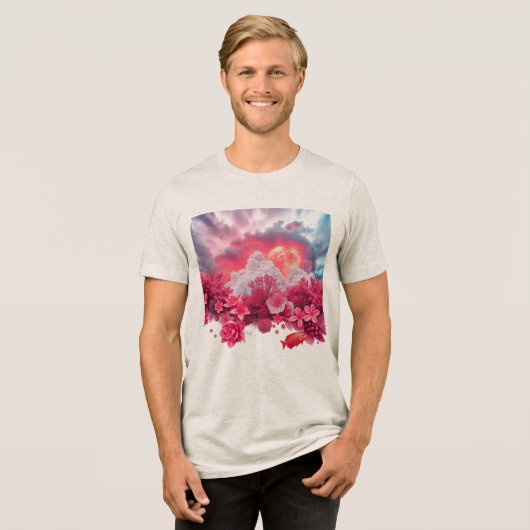 Roze vis Tri-Blend shirt (Voorkant volledig)