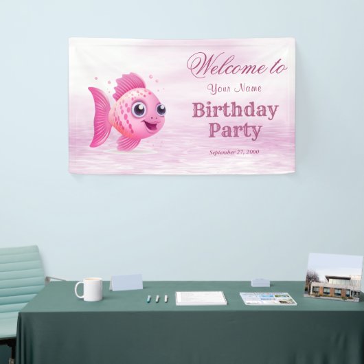 Roze Vis Verjaardag Welkom Spandoek (Beurs)