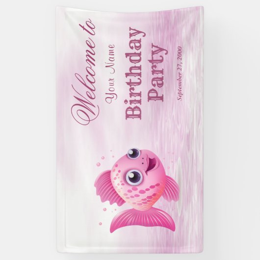 Roze Vis Verjaardag Welkom Spandoek (Verticaal)
