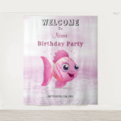 Roze Vis Verjaardagsfeestje Achtergrond Wandkleed (Voorkant)