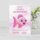 Roze vis verjaardagsuitnodiging kaart (Staand voorkant)