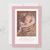 Roze visgraat tweed lijst eenvoudige foto geboorte aankondiging (Voorkant)