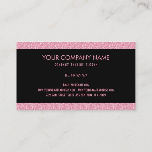 Roze Visitekaartje met glitter en zwarte strepen (Achterkant)