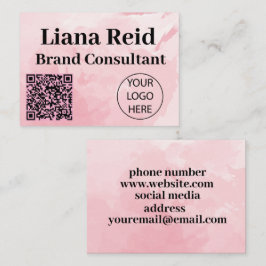 Roze visitekaartje met qr-code en logo