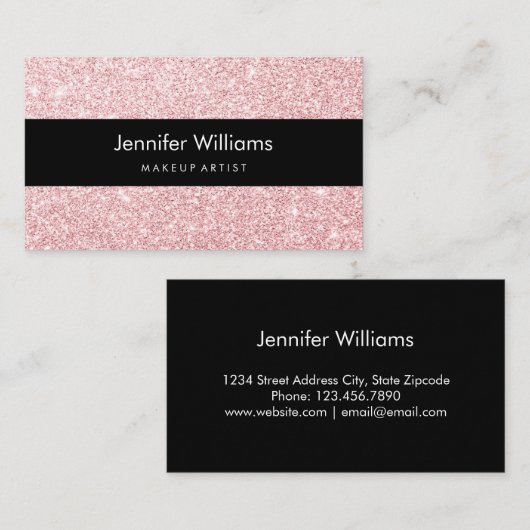 Roze Visitekaartje met reserveglitter (Voorkant / Achterkant)