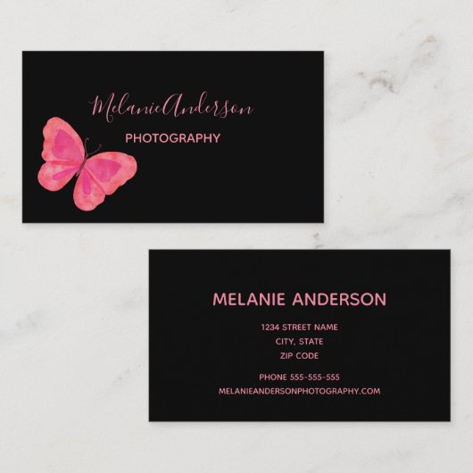 Roze Visitekaartje van Butterfly (Voorkant / Achterkant)