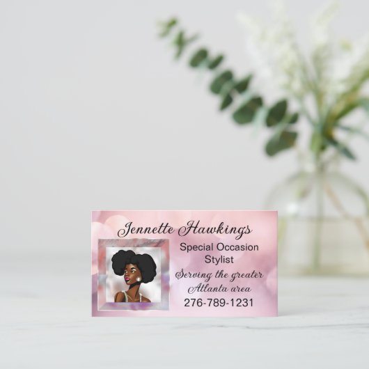 Roze Visitekaartje van een mooie Afrikaanse vrouw (Staand voorkant)