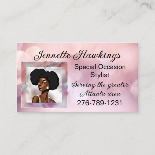 Roze Visitekaartje van een mooie Afrikaanse vrouw (Voorkant)