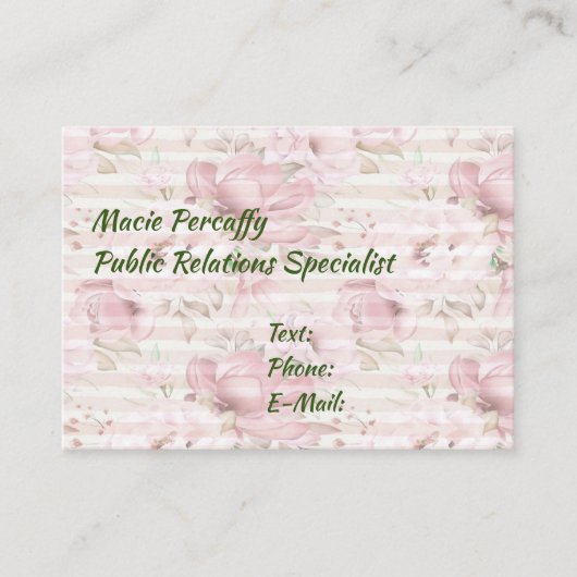 Roze Visitekaartje van Floral met strepen (Voorkant)