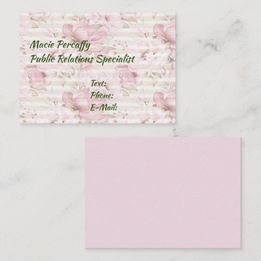 Roze Visitekaartje van Floral met strepen (Voorkant / Achterkant)