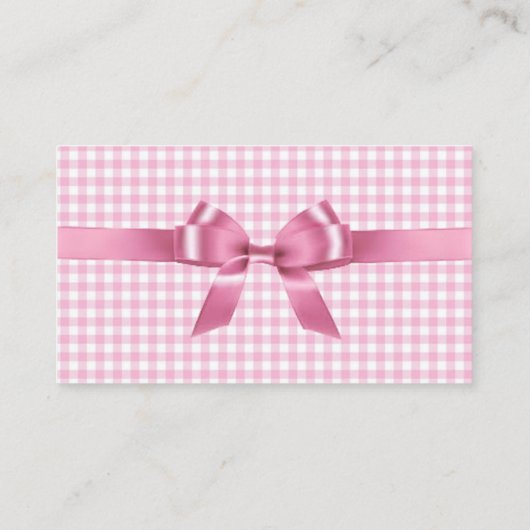 Roze Visitekaartje van Gingham en Bow (Achterkant)