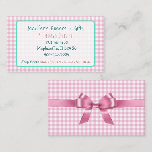  Roze Visitekaartje van Gingham en Bow (Voorkant / Achterkant)