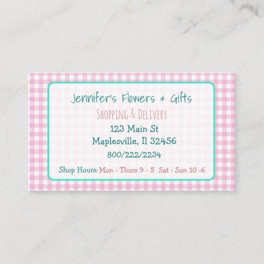 Roze Visitekaartje van Gingham en Bow (Voorkant)