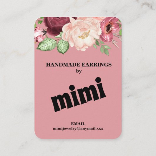 Roze Visitekaartje voor Floral Earring Display (Achterkant)