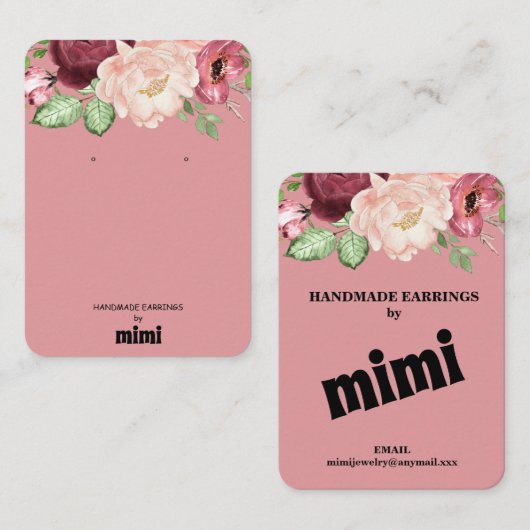 Roze Visitekaartje voor Floral Earring Display (Voorkant / Achterkant)