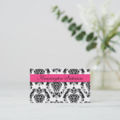Roze Visitekaartjes met Black Damask Lace (Staand voorkant)