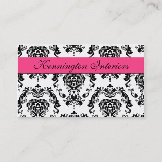 Roze Visitekaartjes met Black Damask Lace (Voorkant)