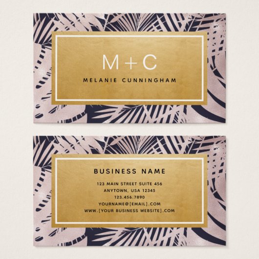 Roze Visitekaartjes van het Tropische Monogram van (Voorkant /achterkant)