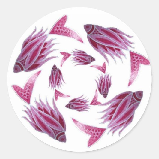 Roze visrondtrekkende sticker (Voorkant)