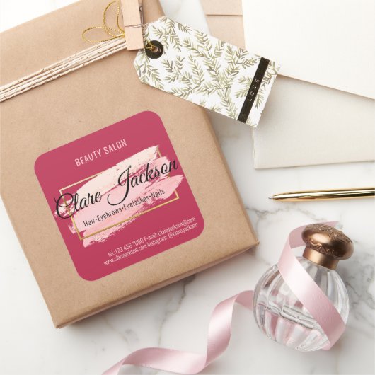 Roze Viva Magenta Golden Vierkante Sticker (Geschenken)