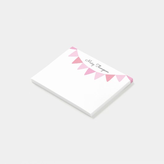 Roze Vlaggenlijn Script Naam Post-it® Notes (Schuin)