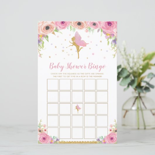 Roze vlakke Baby shower Bingo Game (Staand voorkant)