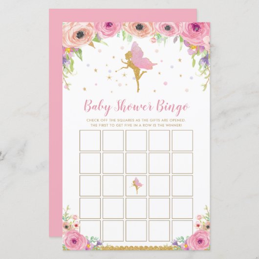 Roze vlakke Baby shower Bingo Game (Voorkant / Achterkant)