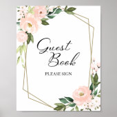 Roze vlakke Floral Geometric Guest Book Sign Poster (Voorkant)