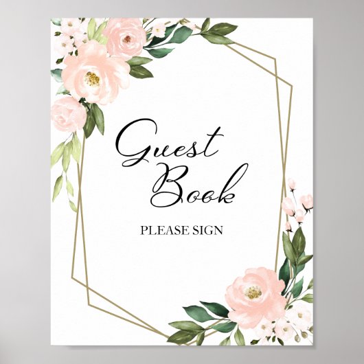 Roze vlakke Floral Geometric Guest Book Sign Poster (Voorkant)
