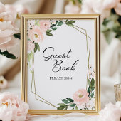 Roze vlakke Floral Geometric Guest Book Sign Poster