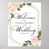 Roze vlakke Floral Geometric Weddenschap Welkomstt Poster (Voorkant)