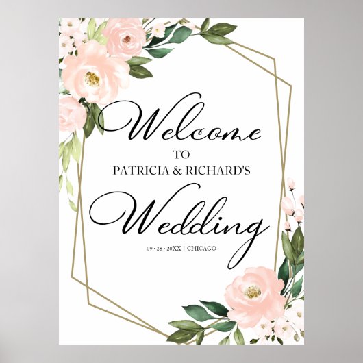 Roze vlakke Floral Geometric Weddenschap Welkomstt Poster (Voorkant)