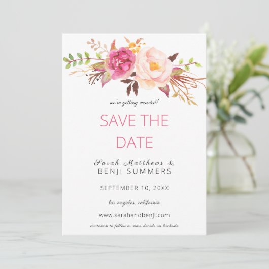 Roze vlakke knop Opslaan Datum of Grote wijziginge Kaart (Staand voorkant)